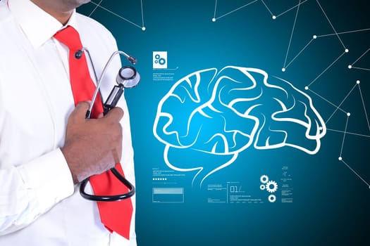 Doctor with human brain structure
