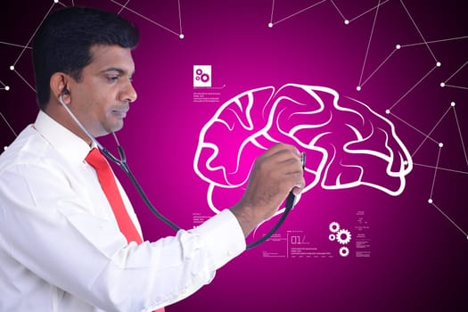 Doctor checking  human brain structure
