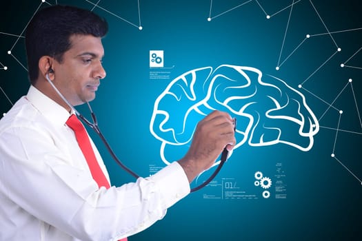 Doctor checking  human brain structure