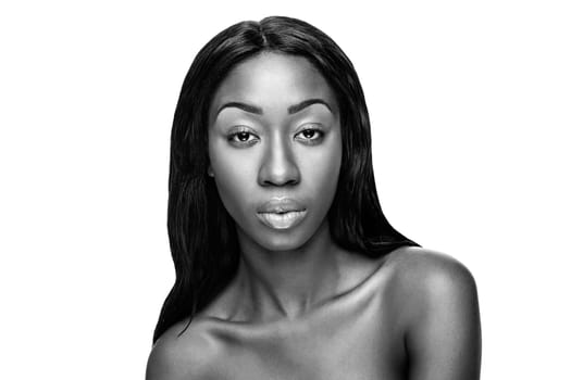 Face of an young black beauty in black and white