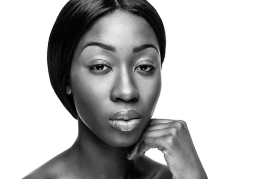 Face of an young black beauty in black and white