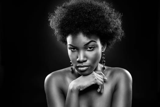 Face of an young black beauty in black and white
