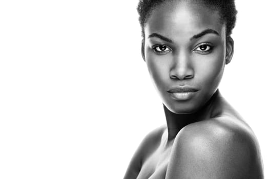 Face of an young black beauty in black and white