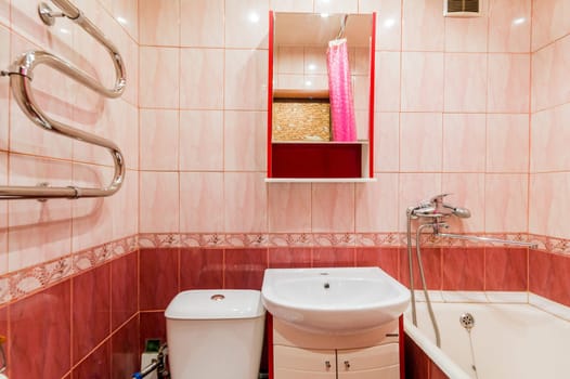 Russia, Moscow- July 23, 2019: interior room apartment. standard repair bathroom and toilet