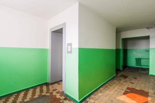 Russia, Moscow- July 23, 2019: interior room apartment. standard repair decoration in hostel. public place, porch