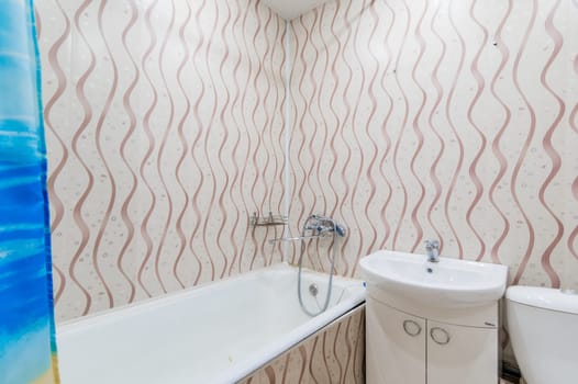 Russia, Moscow- July 23, 2019: interior room apartment. standard repair bathroom and toilet