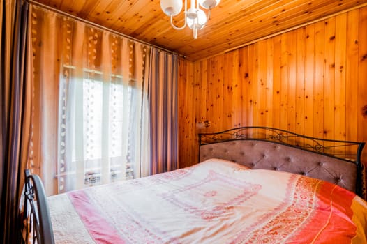 Russia, Moscow- July 23, 2019: interior room apartment. standard repair decoration in hostel. bedroom with bed