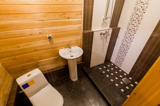 Russia, Moscow- July 23, 2019: interior room apartment. standard repair bathroom and toilet