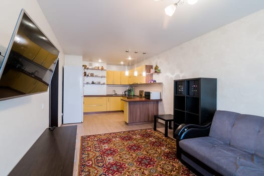 Russia, Moscow- July 08, 2019: interior room apartment. standard repair decoration in hostel