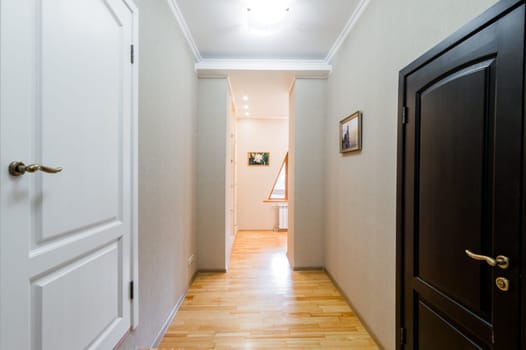 Russia, Moscow- July 23, 2019: interior room apartment. standard repair decoration in hostel. room doors, repair corridor