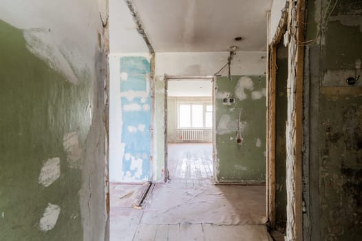 Russia, Moscow- July 23, 2019: interior room apartment. decrepit old careless not modern setting. cosmetic repairs required