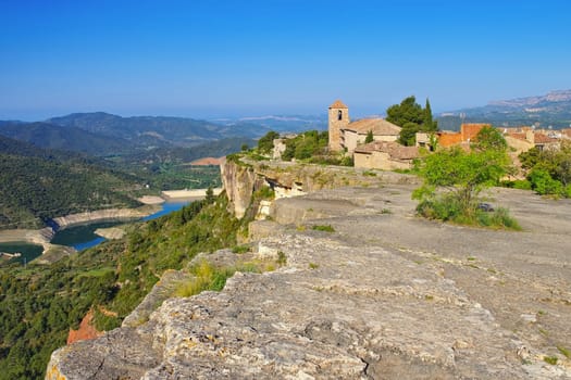 View of the Romanesque church of Santa Maria de Siurana in Catalonia, Spain