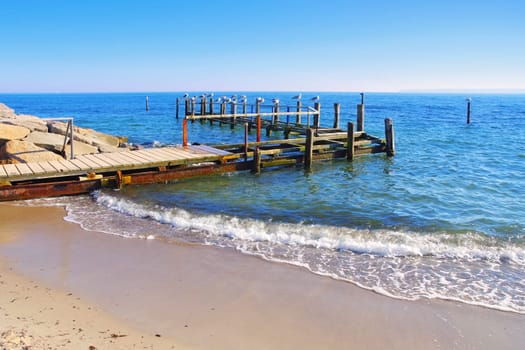 village Vitt with jetty near Kap Arkona, Ruegen Island in Germany