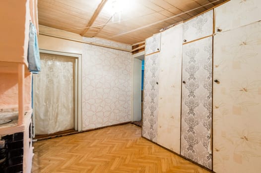 Russia, Moscow- July 23, 2019: interior room apartment. decrepit old careless not modern setting. cosmetic repairs required