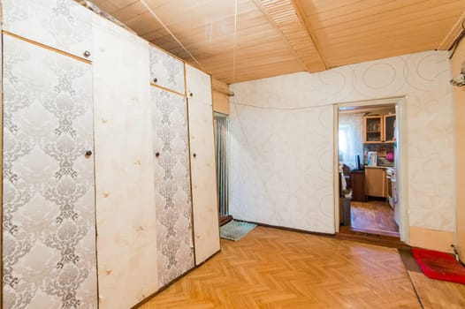 Russia, Moscow- July 23, 2019: interior room apartment. decrepit old careless not modern setting. cosmetic repairs required