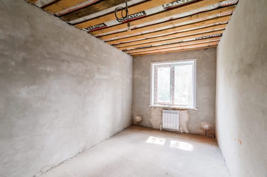 Russia, Moscow- July 23, 2019: interior room apartment. rough repair for self-finishing. interior decoration, bare walls of the room, stage of construction