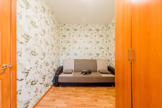 Russia, Moscow- July 25, 2019: interior room apartment. standard repair decoration in hostel