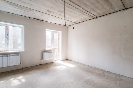 Russia, Moscow- July 23, 2019: interior room apartment. rough repair for self-finishing. interior decoration, bare walls of the room, stage of construction