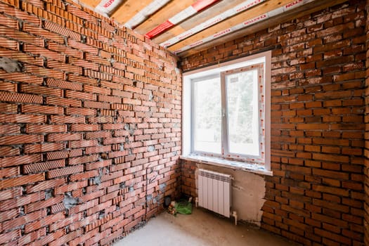 Russia, Moscow- July 23, 2019: interior room apartment. rough repair for self-finishing. interior decoration, bare walls of the room, stage of construction