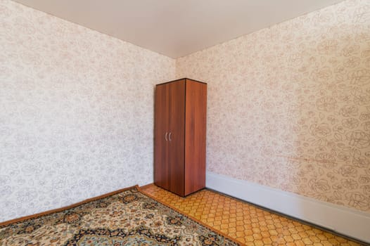 Russia, Moscow- July 23, 2019: interior room apartment. standard repair decoration in hostel. decrepit old careless not modern setting. cosmetic repairs required