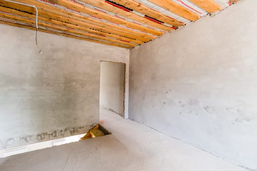 Russia, Moscow- July 23, 2019: interior room apartment. rough repair for self-finishing. interior decoration, bare walls of the room, stage of construction