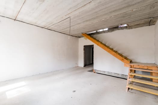 Russia, Moscow- July 23, 2019: interior room apartment. rough repair for self-finishing. interior decoration, bare walls of the room, stage of construction