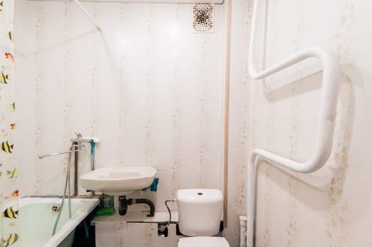 Russia, Moscow- July 23, 2019: interior room apartment. standard repair decoration in hostel. decrepit old careless not modern setting. cosmetic repairs required