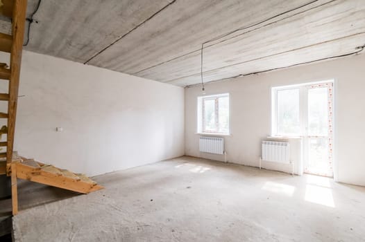 Russia, Moscow- July 23, 2019: interior room apartment. rough repair for self-finishing. interior decoration, bare walls of the room, stage of construction