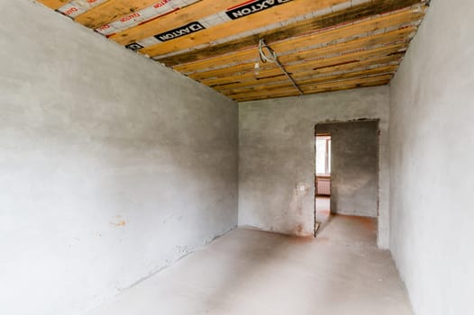 Russia, Moscow- July 23, 2019: interior room apartment. rough repair for self-finishing. interior decoration, bare walls of the room, stage of construction