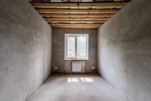 Russia, Moscow- July 23, 2019: interior room apartment. rough repair for self-finishing. interior decoration, bare walls of the room, stage of construction