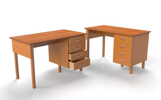Office furniture: comfortable table with drawers. 3D rendering.
