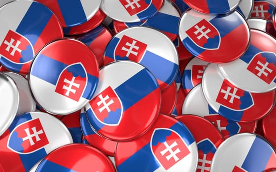 Slovakia Badges Background - Pile of Slovakian Flag Buttons. 3D Rendering