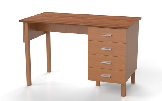 Office furniture: comfortable table with drawers. 3D rendering.
