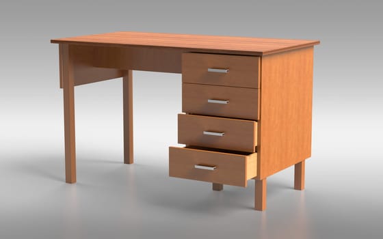 Office furniture: comfortable table with drawers. 3D rendering.