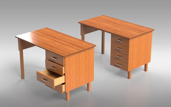 Office furniture: comfortable table with drawers. 3D rendering.