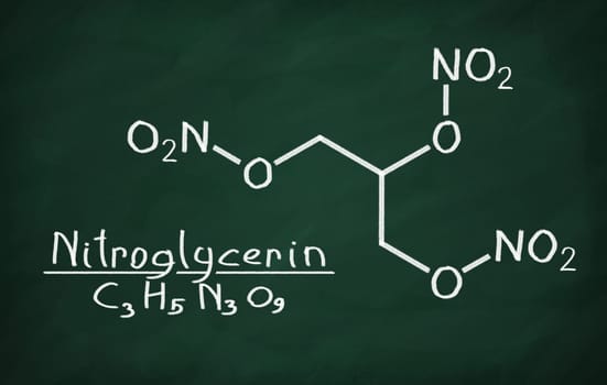 Structural model of Nitroglycerin on the blackboard.