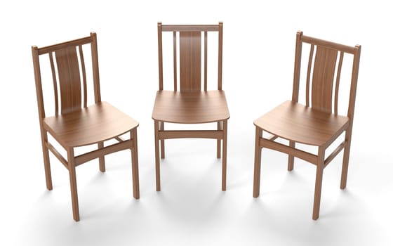 Several old style chairs on the white background. 3D rendering.