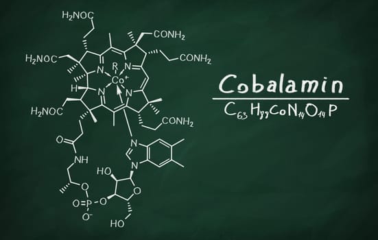 Structural model of Cobalamin on the blackboard.