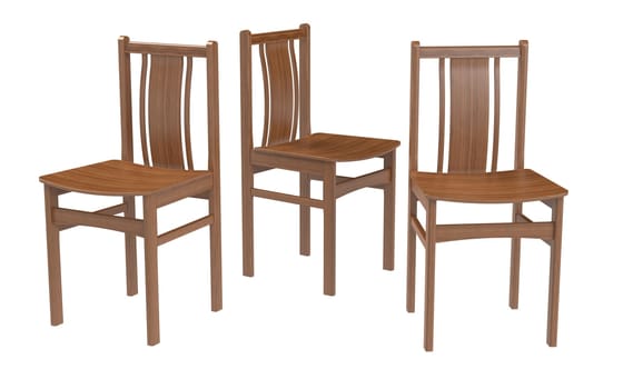 Several old style chairs on the white background. 3D rendering.