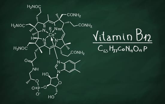 Structural model of Cobalamin on the blackboard.