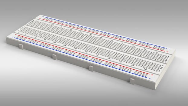 Single prototyping board (breadboard). 3D rendering.