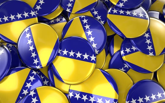 Bosnia and Herzegovina Badges Background - Pile of Bosnia Herzegovinan Flag Buttons. 3D Rendering