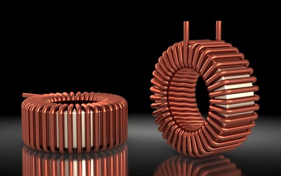 Ferrite Toroid Inductor for Switching Power Supply. 3D rendering.