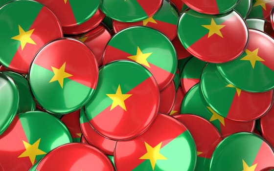 Burkina Faso Badges Background - Pile of Burkina Faso Flag Buttons. 3D Rendering