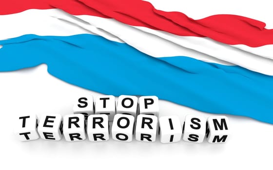 Luxembourg flag and text stop terrorism. 3D rendering.