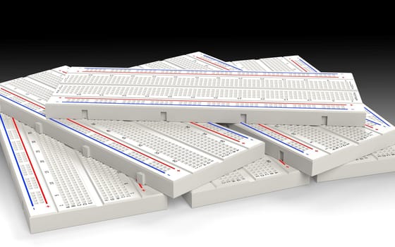 Several prototyping boards (breadboard). 3D rendering.