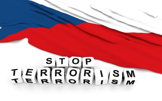 Czech flag and text stop terrorism. 3D rendering.