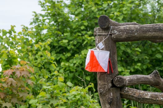 The orienteering flag in the Lithuanian forest