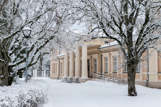 Old palace in winter - manor Renavas in Lithuania