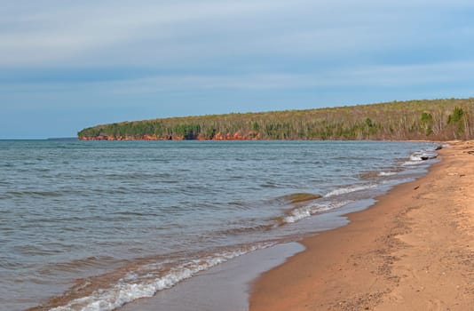 Distant Cliffs on a Quiet Beach on Meyers Beach on the Bayfield Peninsula in Wisconsin